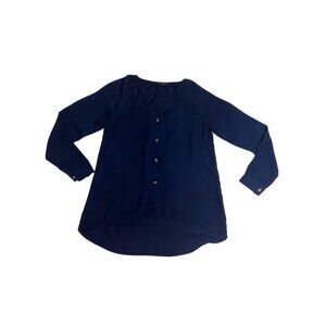 Long Sleeved Vidarton Button Down Blouse With High Low Hem Small Like New Dark N